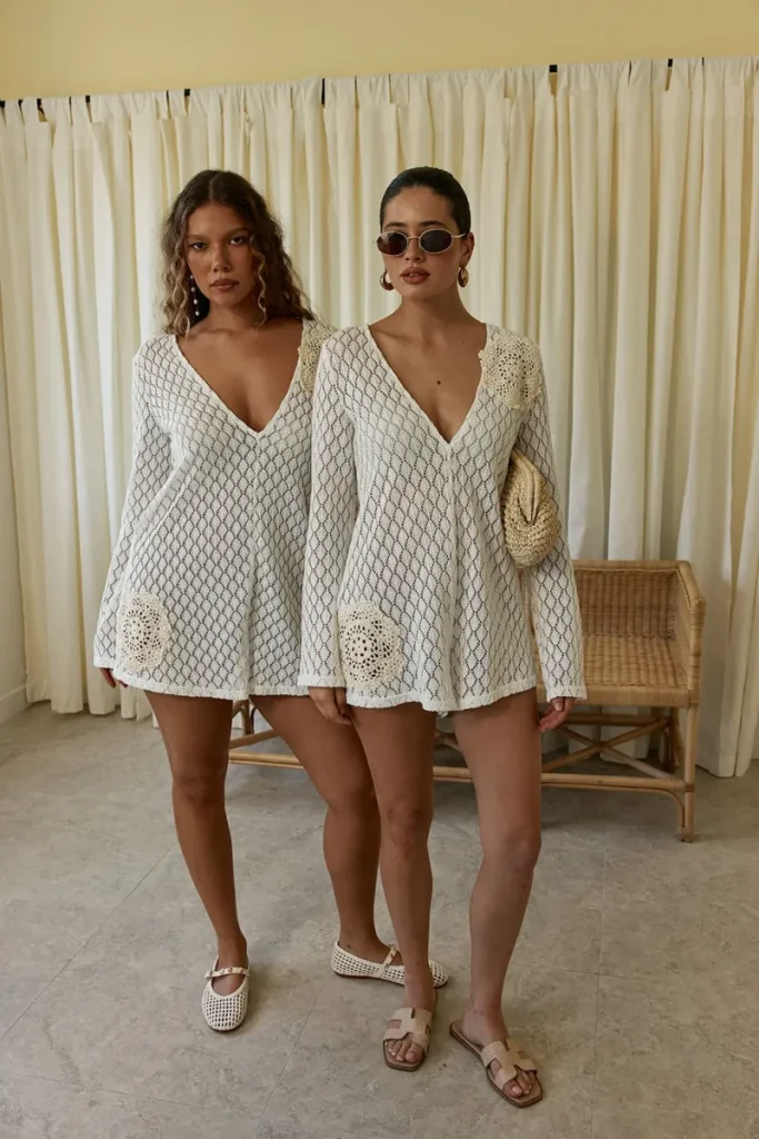 White Crochet Playsuit