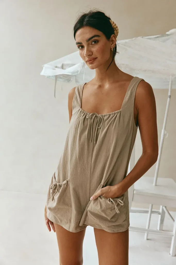 Khaki Wide-Strap Playsuit