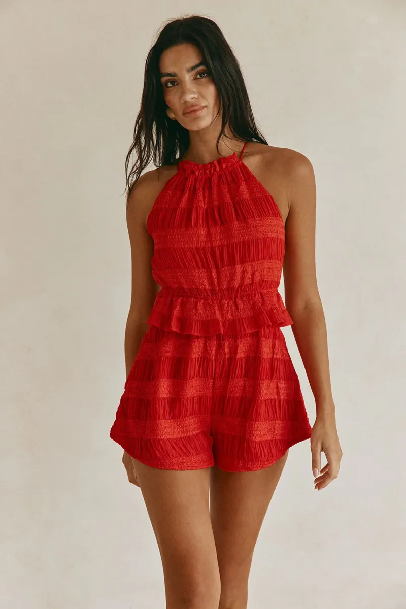 Red Halter Playsuit