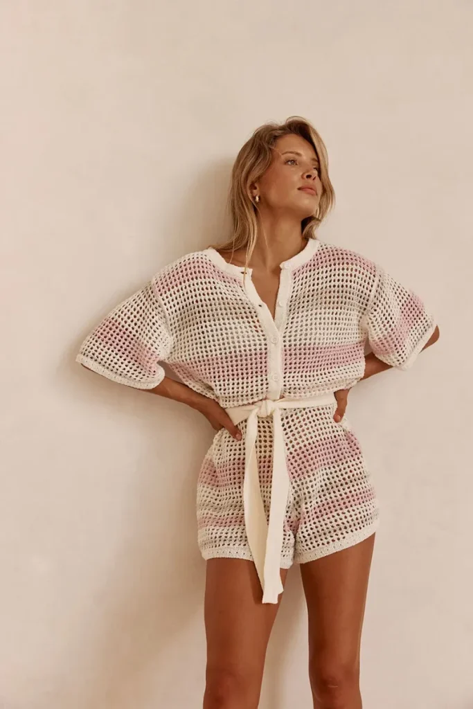 Cream Striped Playsuit