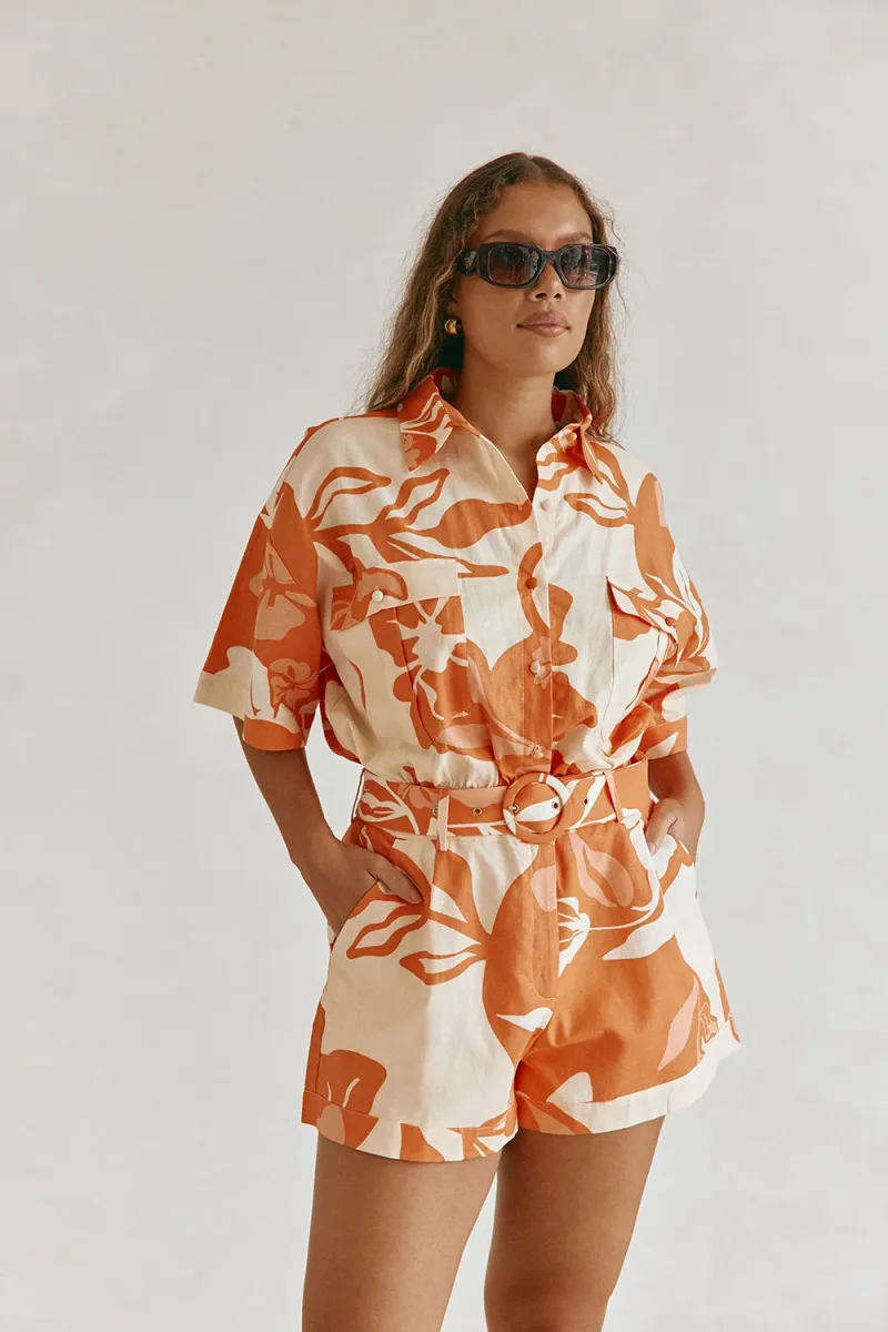 Tan Floral Playsuit - Image 2