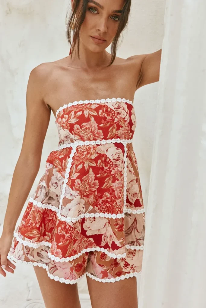 Red Floral Playsuit