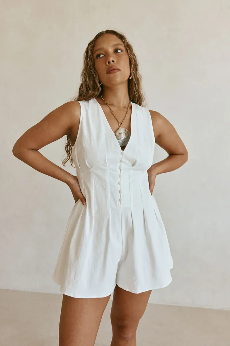 White Button-Front Playsuit - Image 4