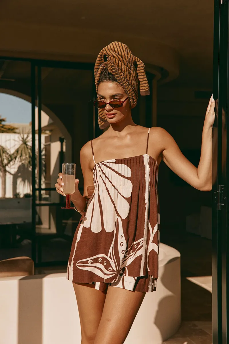 Brown Ruffled Playsuit