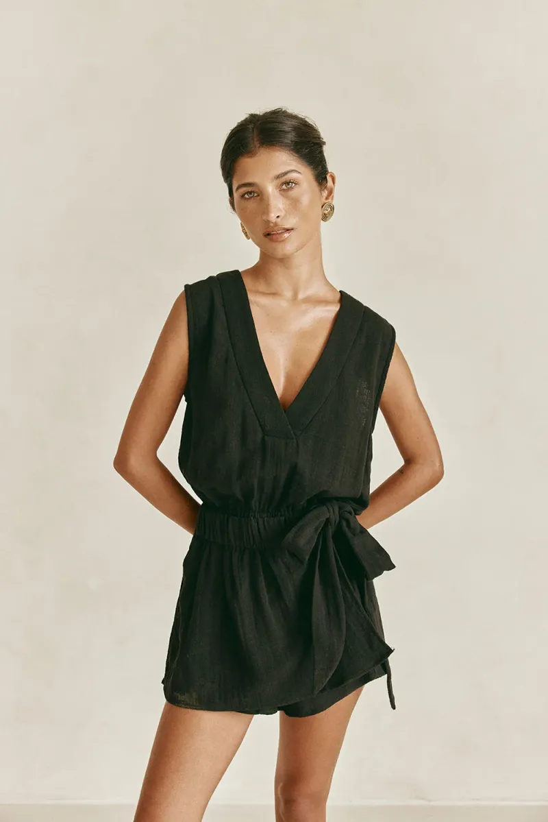 Black Wrap Playsuit - Image 2
