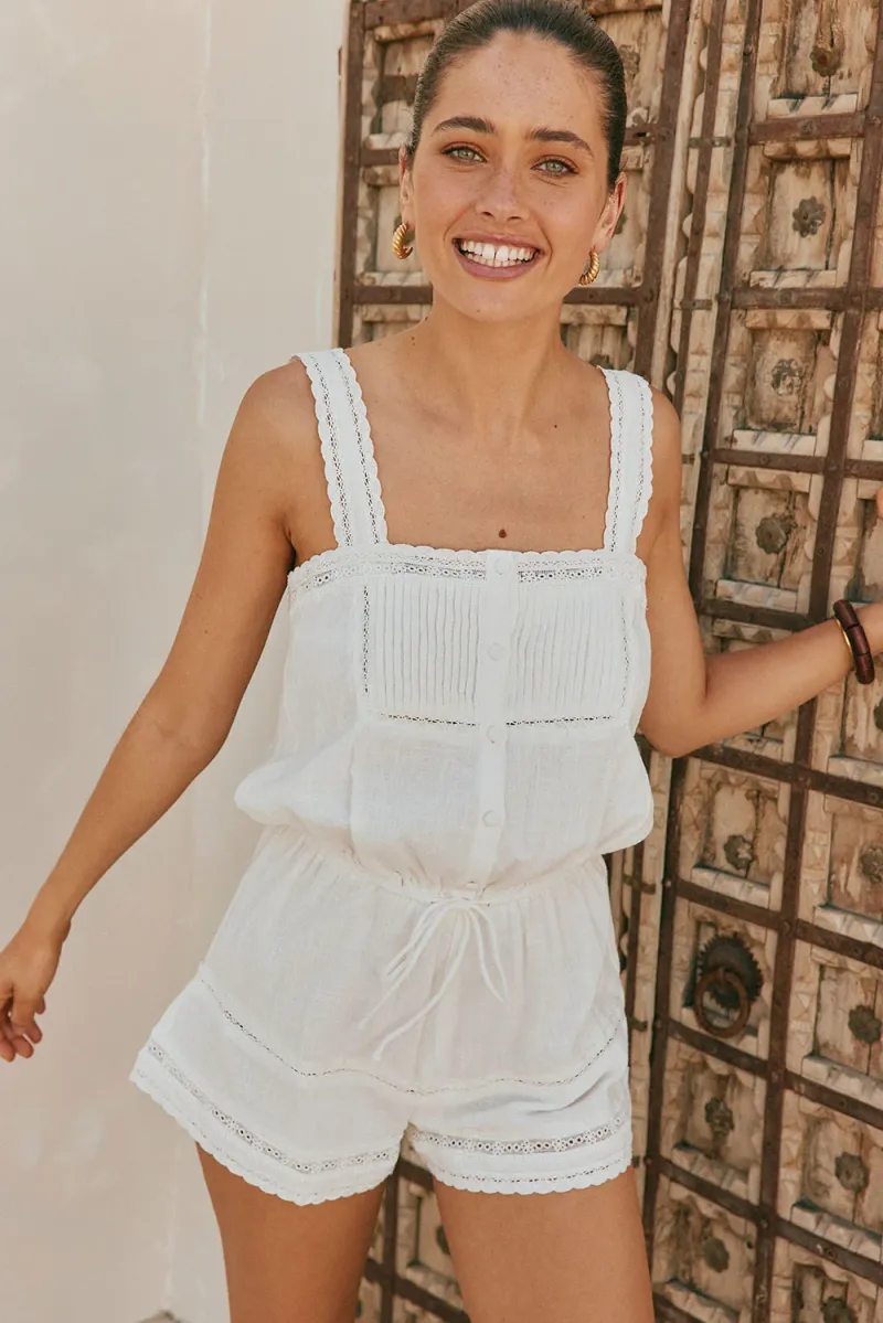 White Cotton Playsuit - Image 3