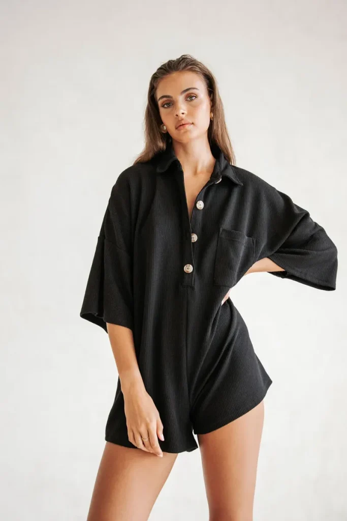 Black Button-Front Playsuit