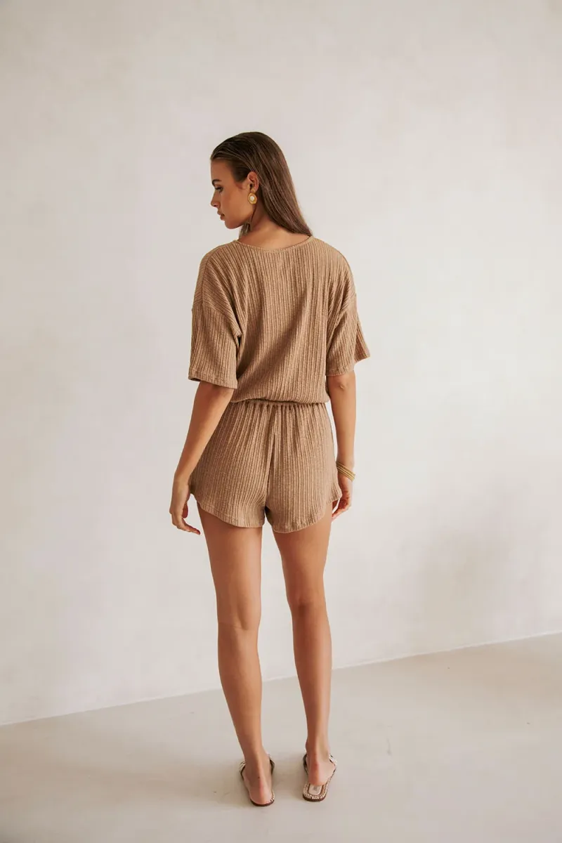Tan Button-Front Playsuit - Image 5