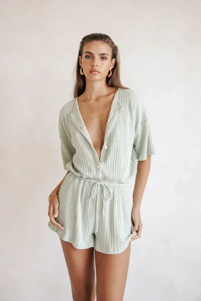 Sage Button-Front Playsuit
