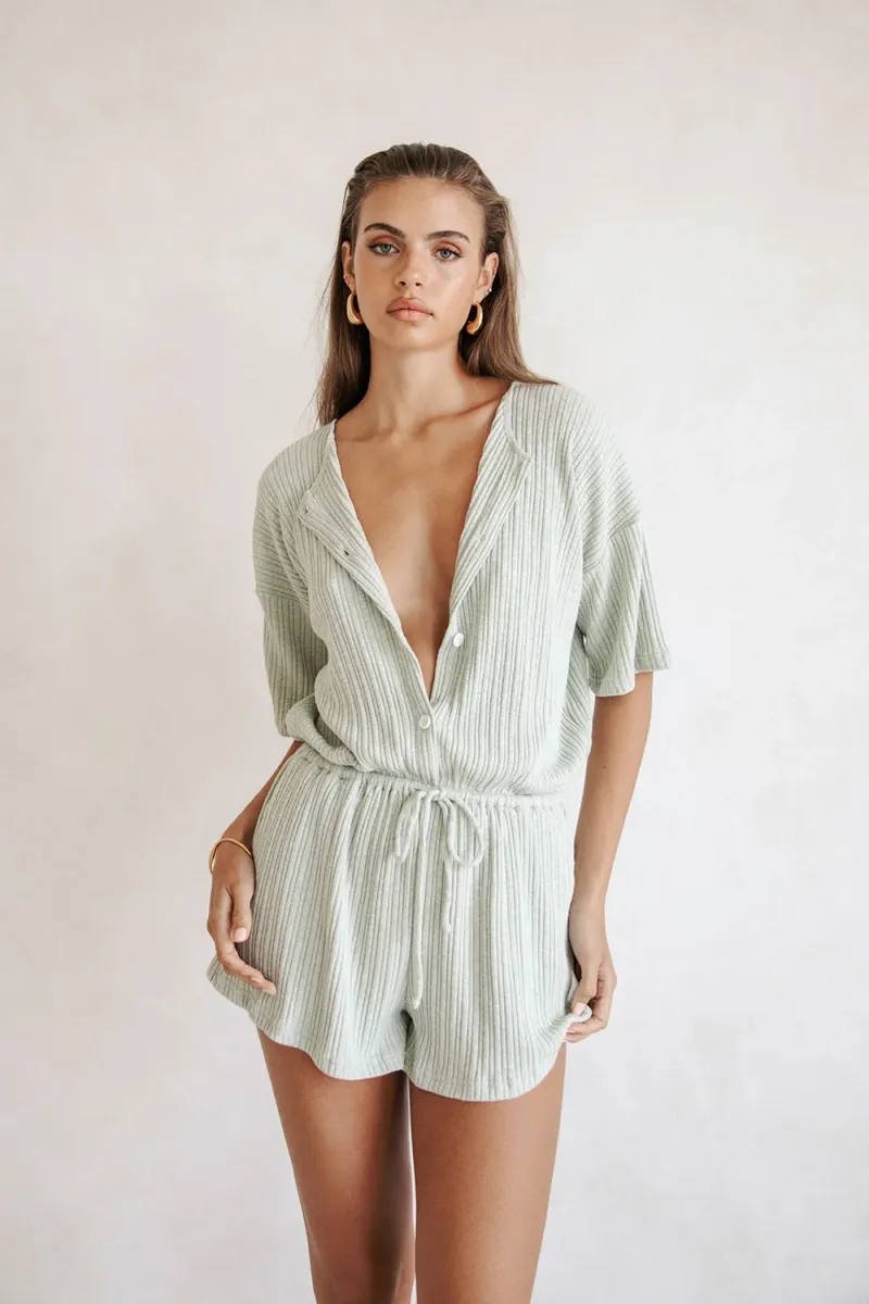 Sage Button-Front Playsuit