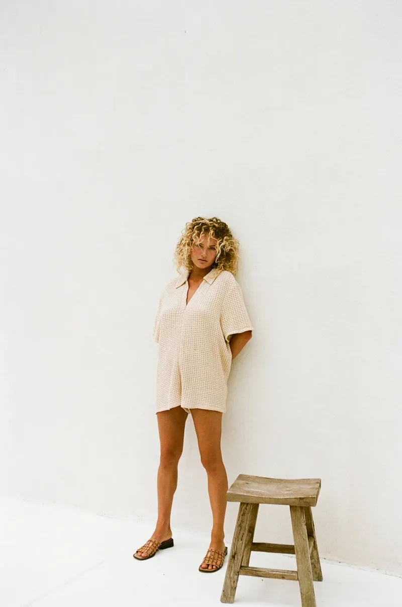 Beige Waffle Knit Playsuit - Image 3