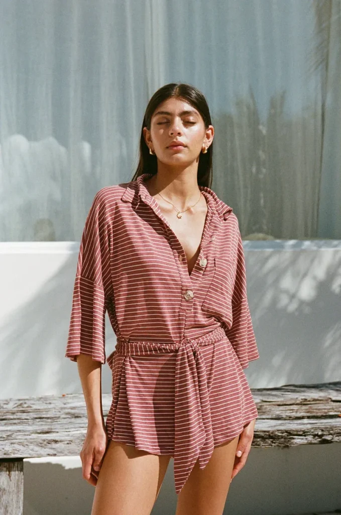 Brown Button-Front Playsuit