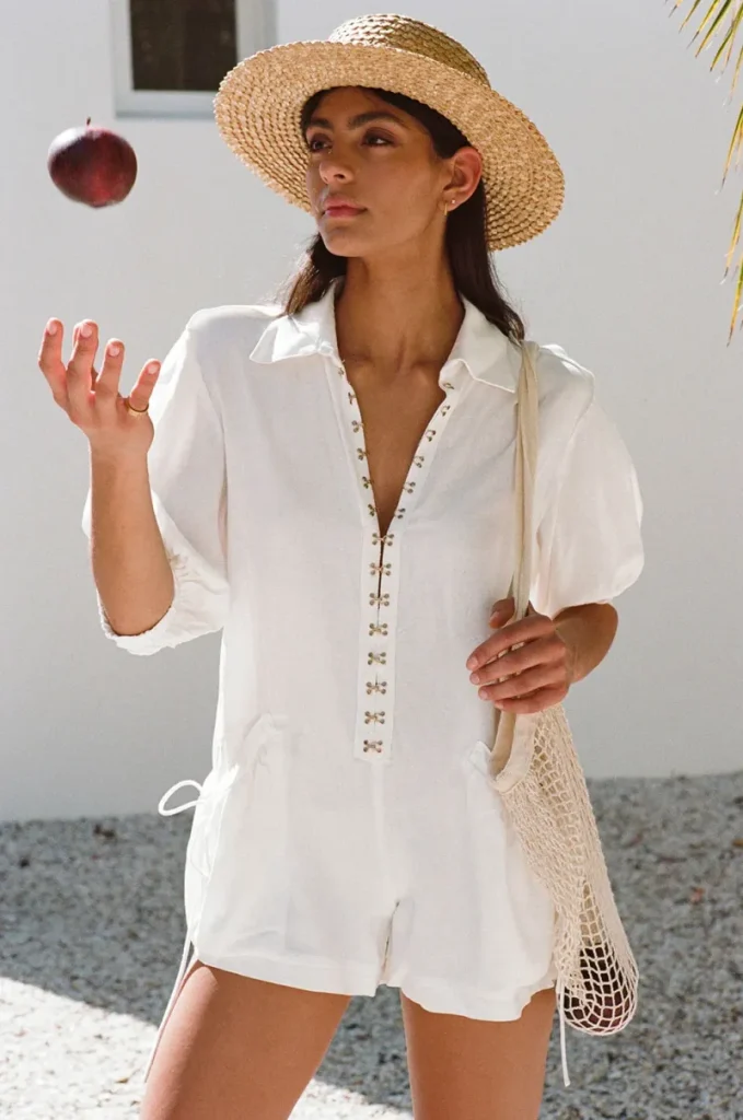 White Puff-Sleeve Playsuit