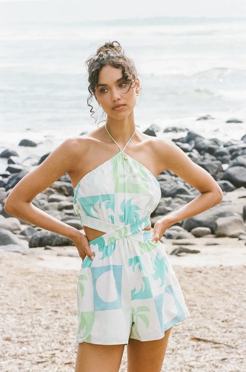 Green Tile Print Playsuit