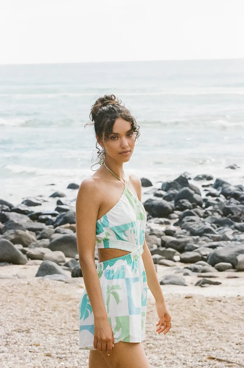 Green Tile Print Playsuit - Image 2