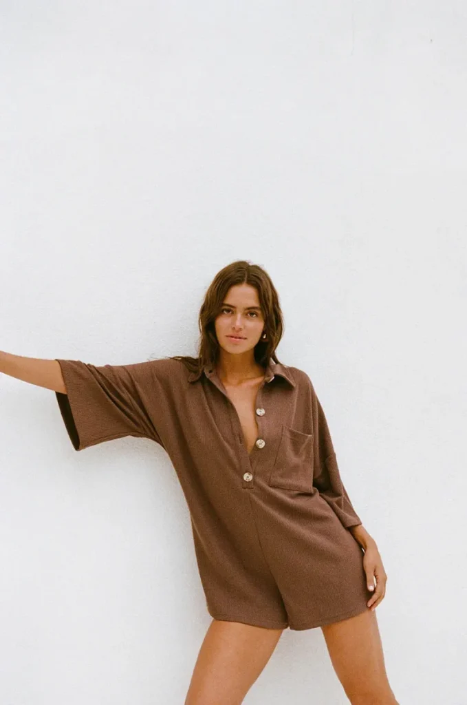 Chocolate Button-Front Playsuit