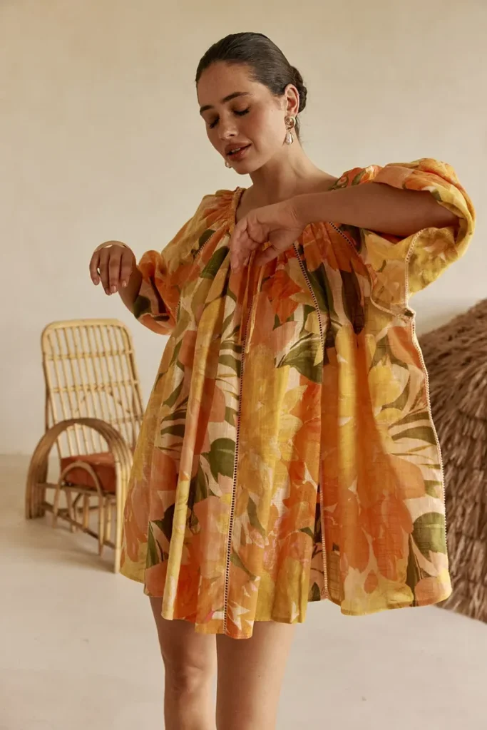 Orange Resort Print Dress