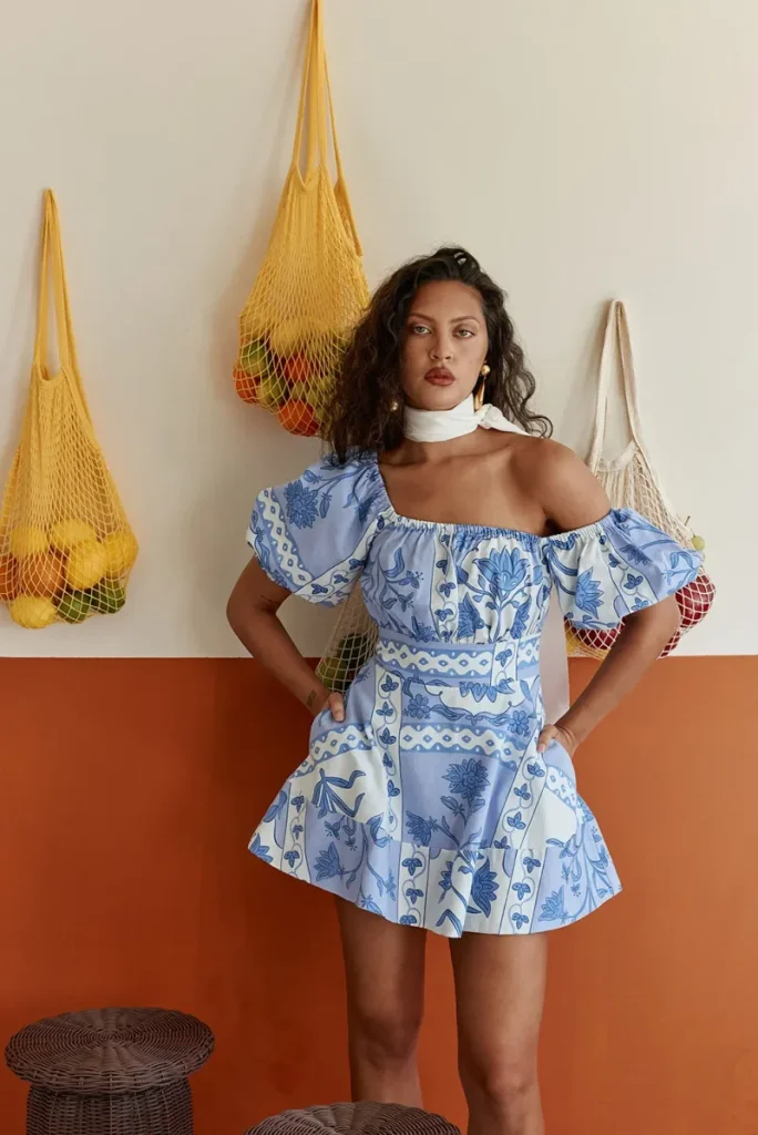 Blue Gathered Dress