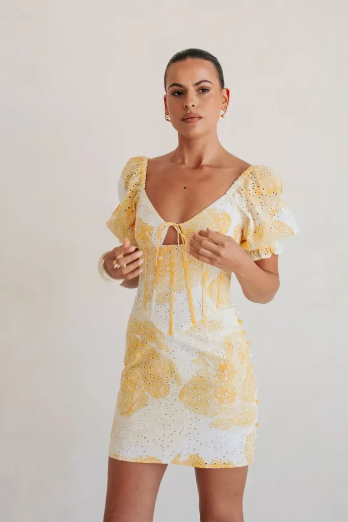 Yellow Resort Print Cutout Dress