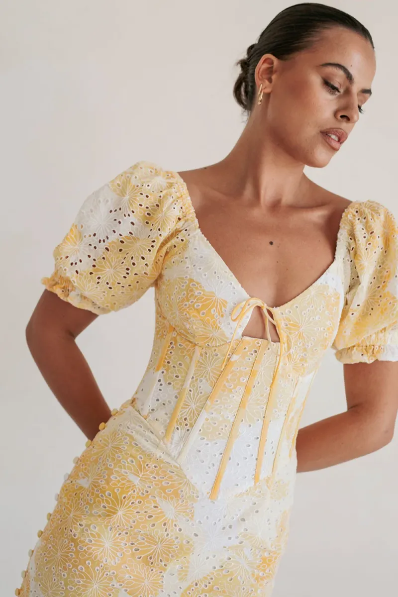 Yellow Resort Print Cutout Dress - Image 2