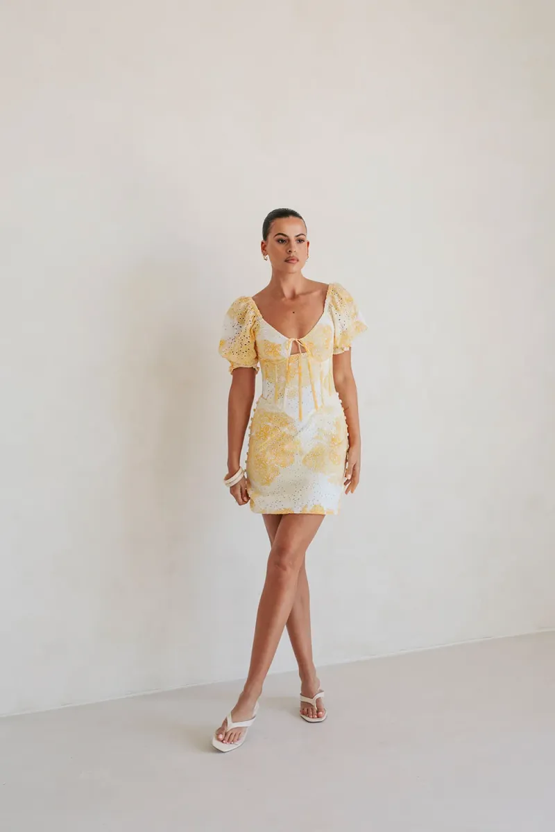 Yellow Resort Print Cutout Dress - Image 3