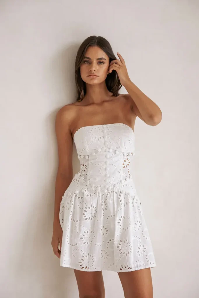 White Broderie Button Dress
