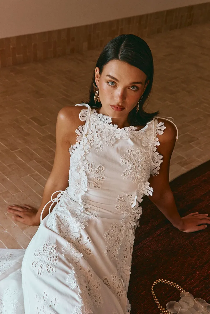 White Lace-Up Dress - Image 2