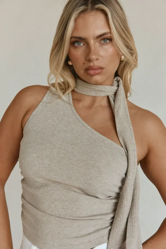 Beige One-Shoulder Top