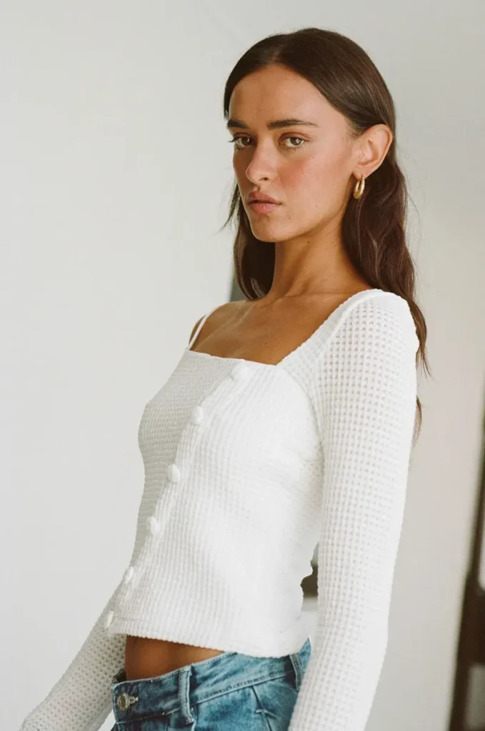 White Waffle Knit Top