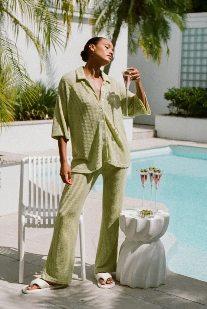 Green Button-Front Top