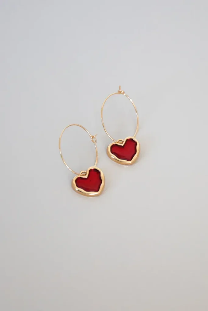 Gold Heart Pendant Earrings